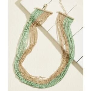 ModCloth Chain Arrangement Necklace Mint Green Gold Tone Layered Statement